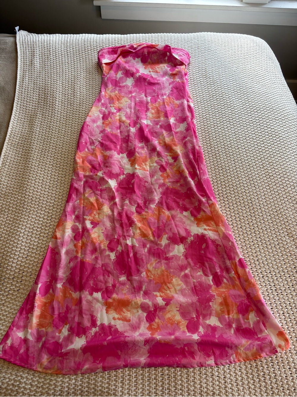 SHEIN Pink Floral Strapless Maxi Dress with Orange Accents